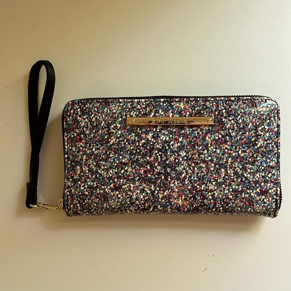 Betsy Johnston confetti clutch wristlet